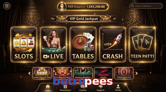 Main screen of Betrupees casino page for PK players